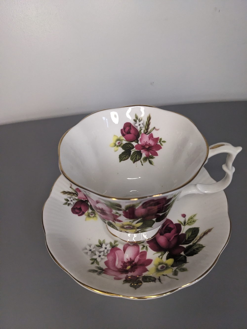 Royal Alber Teacup And Saucer Set Floral Gold Trim Vintage Fine China Decor